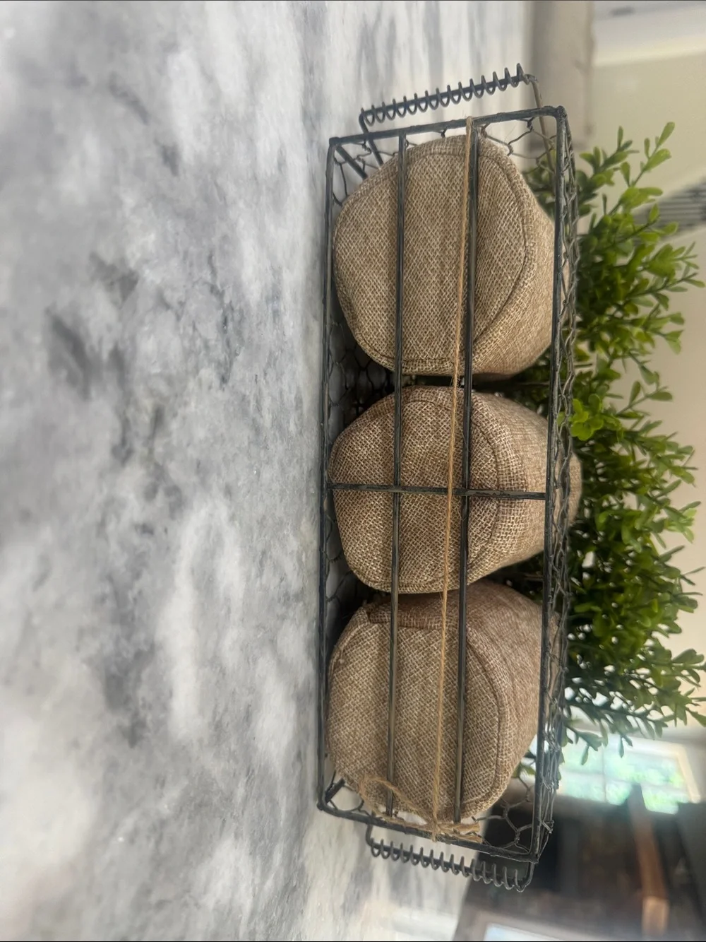 Neutral Burlap Trio Planter with Green Faux Foliage